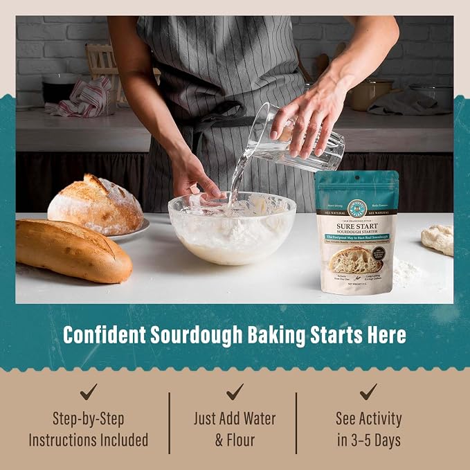 MY RUSTIC ROOTS Sure Start San Francisco Sourdough Starter Culture - Fail-Proof Sourdough Bread Starter - Beginner Friendly - Perfect for Baking Delicious Homemade Artisan Bread, Pizza & More - 12g