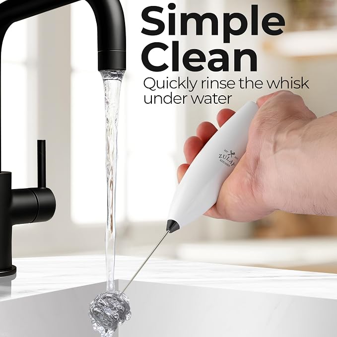 Zulay Kitchen Powerful Milk Frother Wand With Duracell Batteries - Ultra Fast Handheld Drink Mixer - Electric Whisk Foam Maker for Coffee, Lattes, Cappuccino & Matcha - Triple Whisk - Black