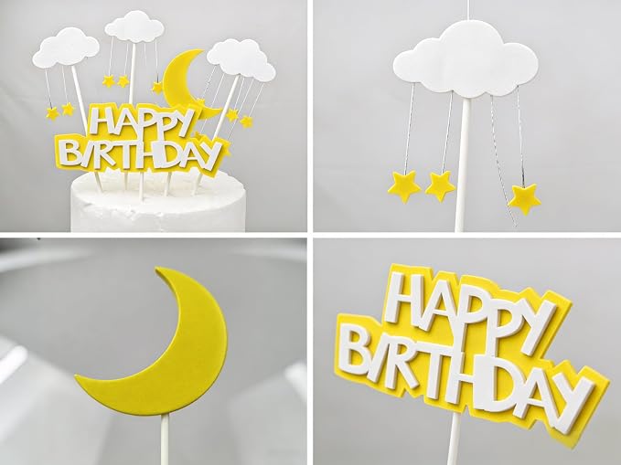 Acrylic Happy Birthday Cake Topper Durable Reusable Perfect for Birthday Cakes, Cupcakes, Dessert Tables Ideal for Kids Adults Birthday Celebrants (Yellow)