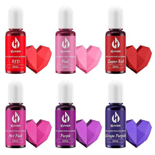 Oil Based Food Coloring for Chocolate 6 Colors x 10 ml Concentrated Red Pink Purple Oil Food Dye for Candy Melts, Cake Pops, Strawberries - 6 Colors red