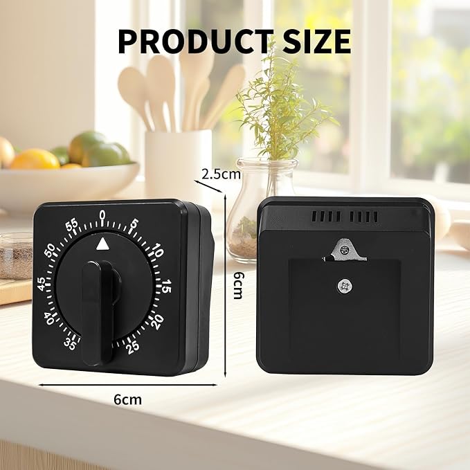 2 Kitchen Timer : Square 60 Minute Mechanical Visual Cooking, Time Management Tools Hour Manual Countdown Timer with Alarm for Kitchen,Baking, Exercise Auto Off No Batteries Required Black White
