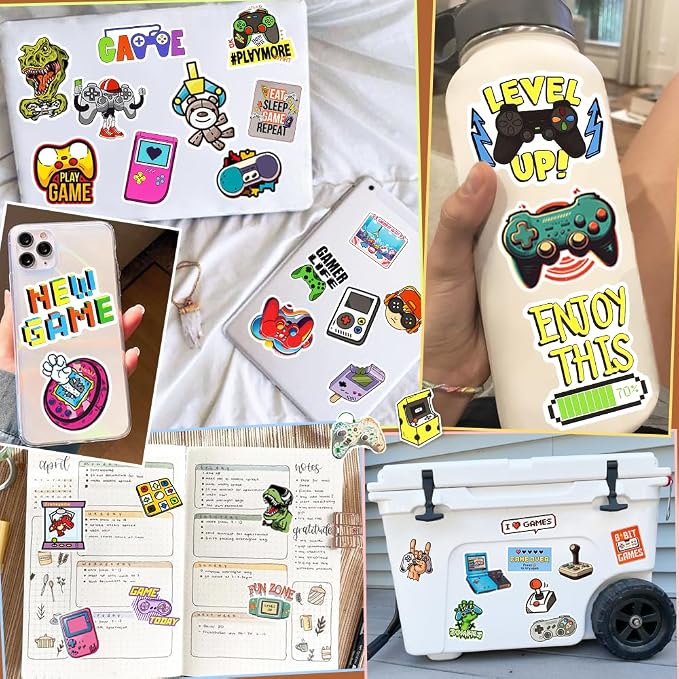 100 Pcs Game Controller Vinyl Stickers for Adult Men Aged 20+, Gaming Stickers for Laptops, Water Bottles, and Personal Items