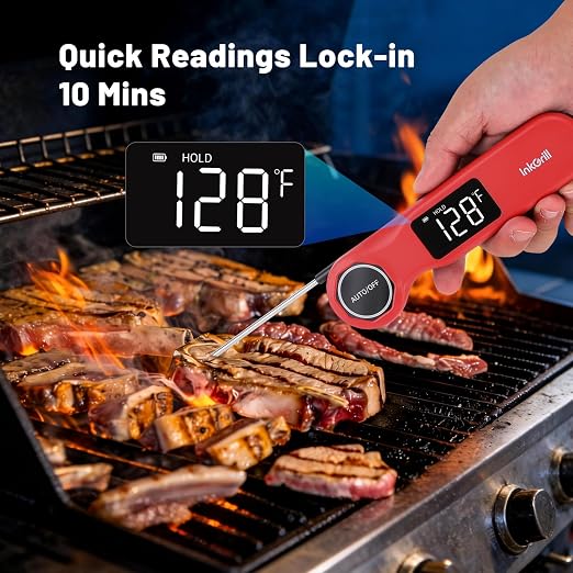 Professional Meat Thermometer Digital 0.5s Instant Read Thermometer ±0.5°F Accuracy, 1.42" Backlit Display Waterproof Cooking Thermometer, Food Thermometer for BBQ Cooking, Candy, Back Magnet