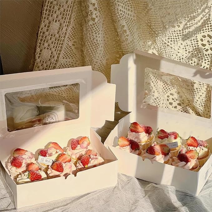 8x6x2.5In 30pcs White Cookie Boxes with Window, Pastry Boxes for Gift Giving, Treat Boxes for Donuts, Wedding Dessert, Valentine's Day, Women's Day, Mother's Day, and Holiday Gatherings.