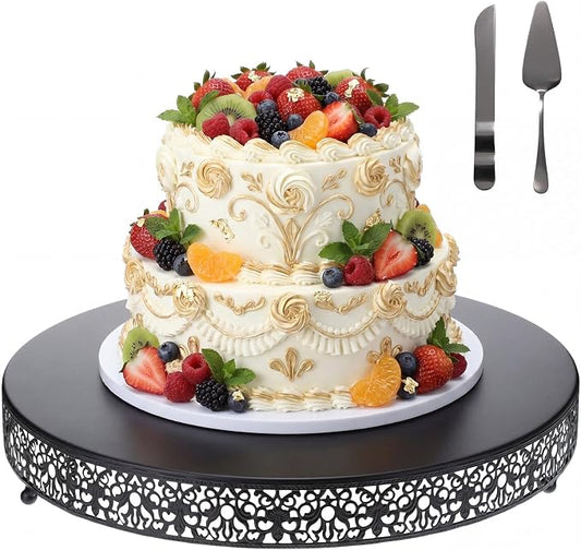 Wenqik 18 Inch Black Cake Stand Set Metal Round Cupcake Dessert Stand with Cake Cutting, Spatula Wedding Cupcake Pastry Display Candy Holder Display for Wedding Party Birthday Baby Shower(Classic)