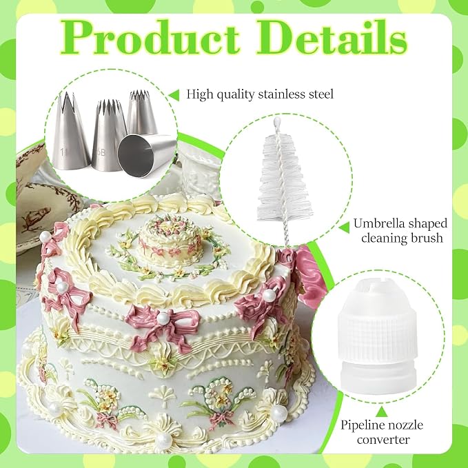 1M 2D 4B 6B Large Piping Tip and Piping Couplers Set, Stainless Steel Icing Tips, Cake Decorating Tips for Cake Cupcake Cookie DIY Shell Edge Spiral Flower Petal Decorating Tool
