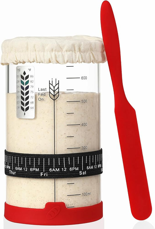 Sourdough Starter Jar Kit, 24 OZ Wide Mouth Sour Dough Starter Jars Glass, Sourdough Bread Baking Supplies, Sourdough Tools for Beginners and Pro, 1 Pack