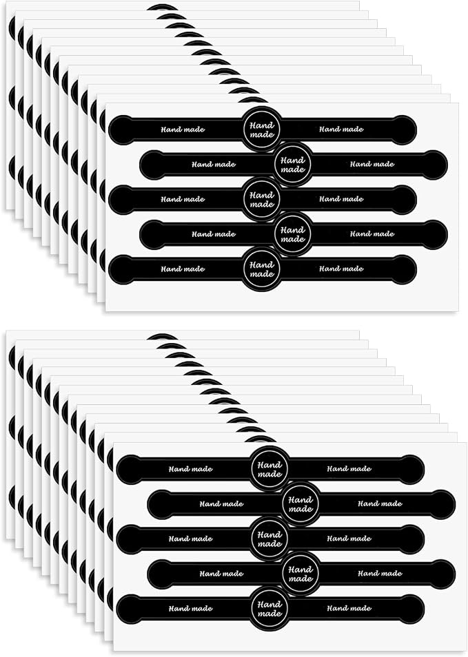 250pcs Handmade Food Baking Seal Stickers, Black Self Adhesive Bakery Stickers, 7.1in Long Strip Tamper-Proof Packaging Sealing Labels for Lollipop Cake Cookie Bread