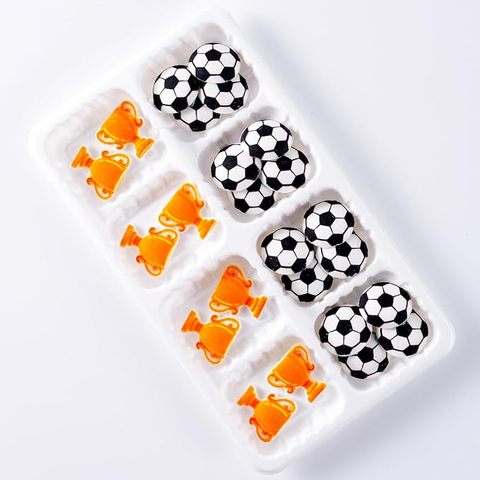 Soccer Icing Decorations 24 Counts Edible Football & World Cup Trophy Royal Icing Decoration Sugar Sprinkles for Baking Cupcake Topper Cake Ice Cream Cookies Chocolate
