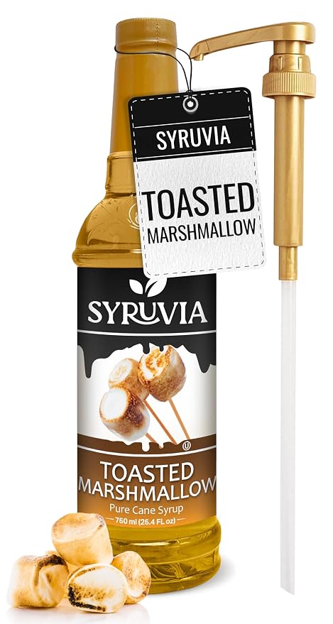 Syruvia Coffee Syrup, Toasted Marshmallow Flavored Syrup for Drinks, Lattes, and Desserts – 25.4 fl oz - with Pump