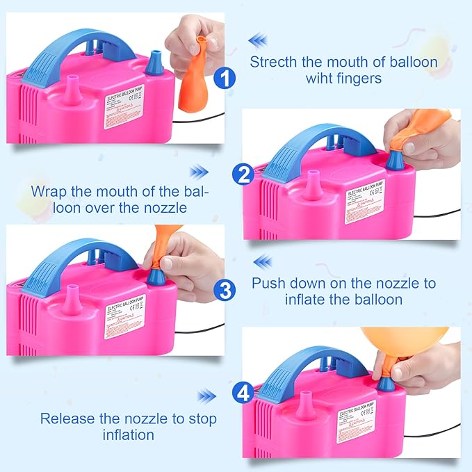 Balloon Pump Electric, Portable Automatic Dual Nozzle Inflator 110V 600W with Tying Tools for Birthday Gender Reveal Baby Shower Balloons Party Decorations