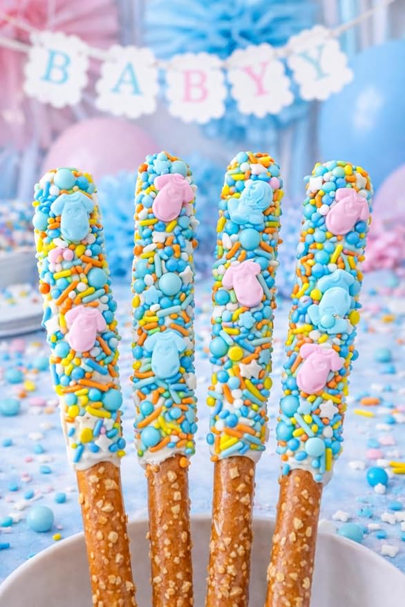Oasis Supply Baby Shower Sprinkles & Sugar Shapes – Edible Decorations for Cakes, Cupcakes, and Cookies – Gender Reveal, Boy, Girl, and Neutral Party Baking Decorations -- Pink/ Blue Onsies with Sprinkle Mix