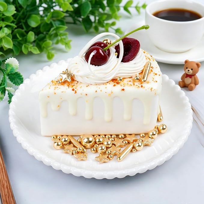 Gold Sprinkles for Cake Decorating, 4.6 oz Edible Pearls Rods Star Sprinkles for Baking Cupcake Cookie Ice Cream