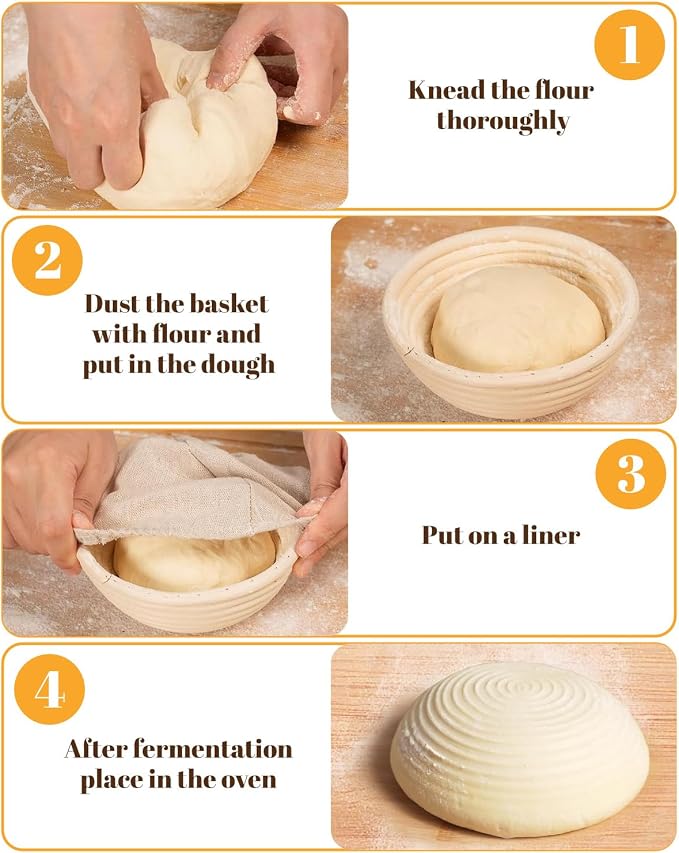 Banneton Bread Proofing Basket, Proofing Basket for Sourdough Bread Baking, Indonesian Rattan Bread Bowl Sourdough Bread Baking Supplies with Linen Liner (5" Round Basket x 3)