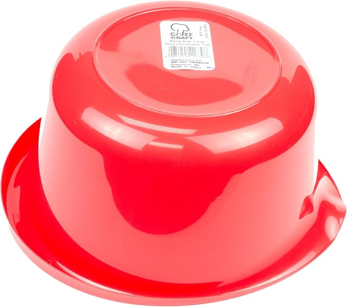 Chef Craft Select Plastic Mixing Bowl, 5.5 quart capacity, Red