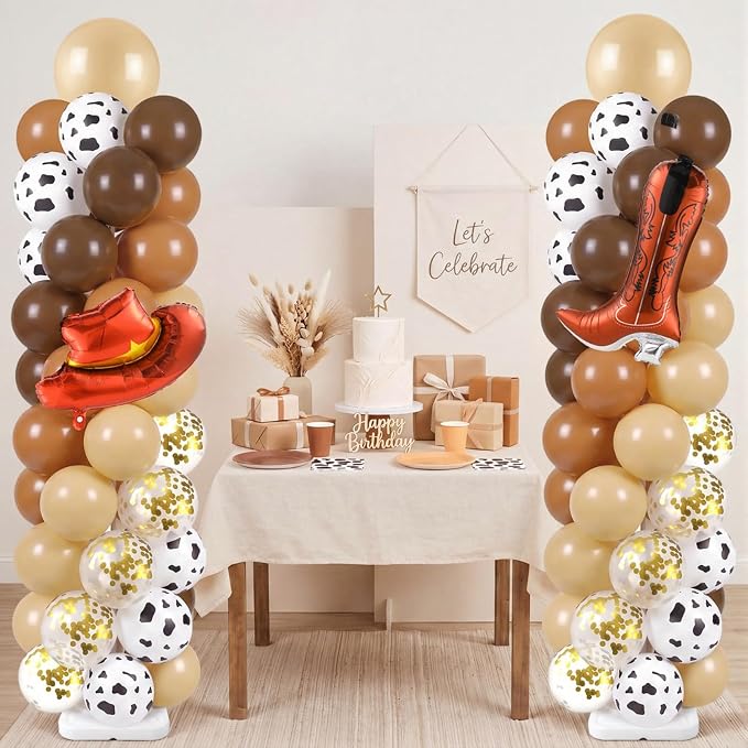 Skylety 2 Sets Western Balloon Column Stand Kit Cowboy Brown Cow Print Balloon Stand with Bases for My First Rodeo Birthday Wedding Baby Shower Decorations Supplies