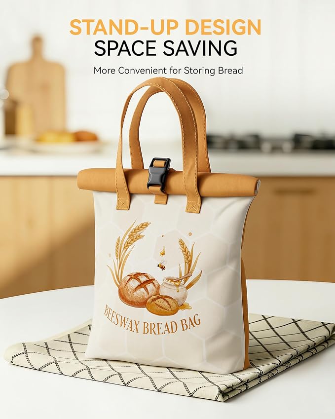 Yofidra Beeswax Bread Bag for Sourdough & Homemade Bread (Reusable & Eco-Friendly) - 100% Natural Beeswax & Cotton, Stylish Bag Design, Detachable for Easy Cleaning, Long-Lasting Freshness