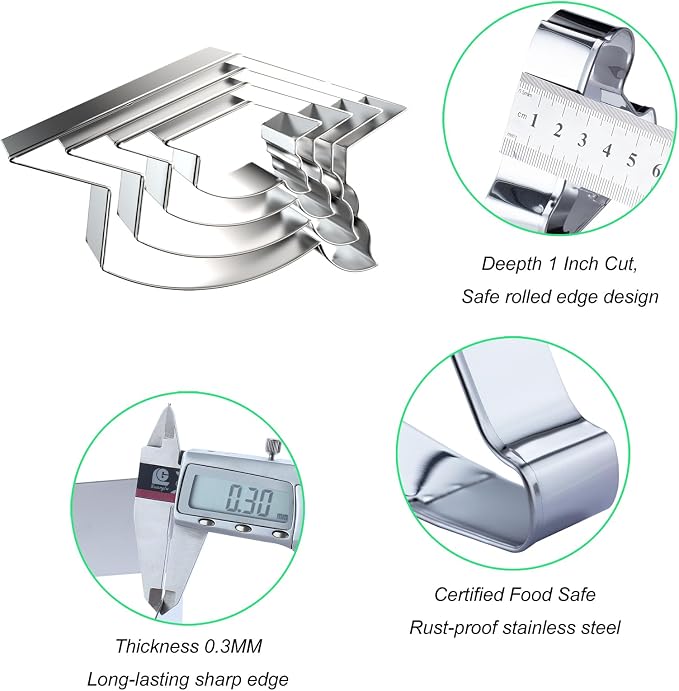 Graduation Cap Cookie Cutter Set - 5 inch, 4 inch, 3 inch, 2 inch - 4 Piece Graduation Hat Cookie Cutters Shapes Molds - Stainless Steel