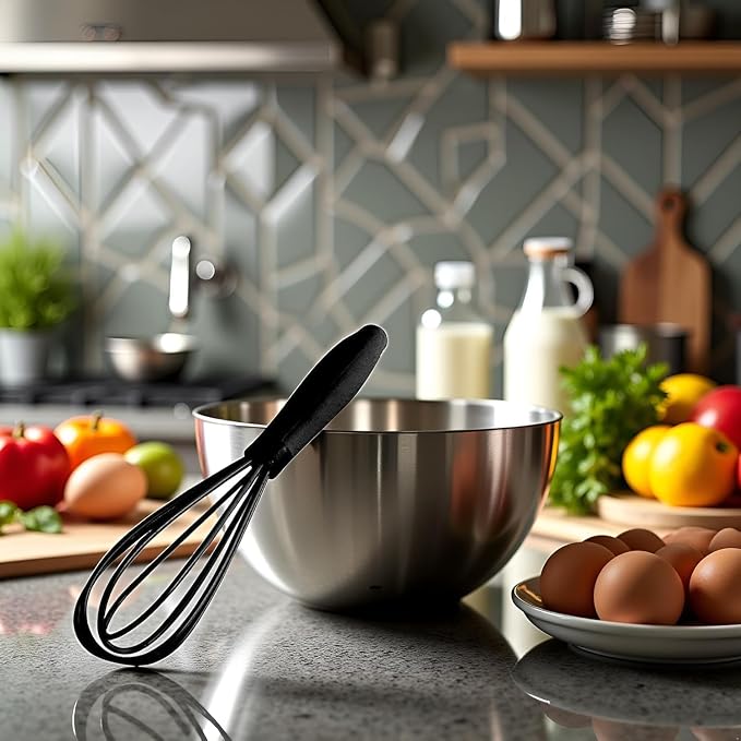 1Pc Black Mini Silicone Whisk, 6.7inch Non-Scratch Non-Stick, Milk and Egg Beater Blender, Hand Egg Mixer, Kitchen Tool for Cooking, Baking, Mixing, Stirring, Kitchen Utensils
