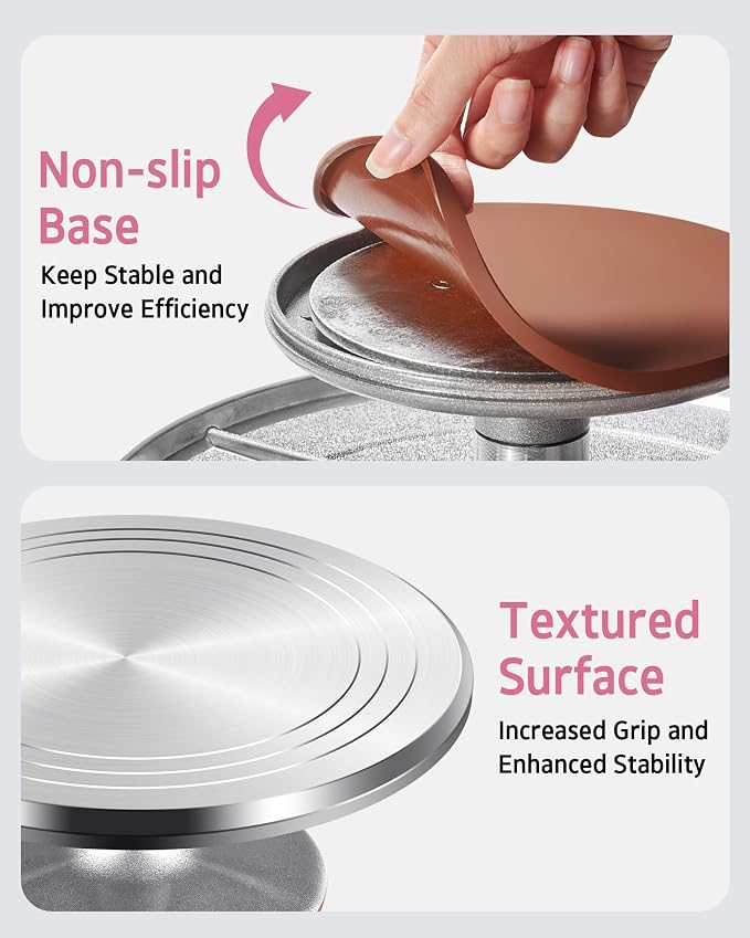Syntus Aluminum Alloy Revolving Cake Stand, 12 Inch Cake Turntable for Decorating Super Smooth and Quiet Rotation Cake Decorating Stand for Party Wedding, Bright Silver Base