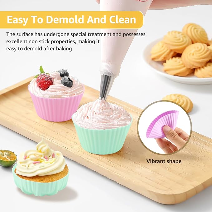 36Pcs Silicone Donut Mold, Non-Stick Muffin Liners, Reusable Bagel Baking Cups, 9 Types Stackable Donut Trays, Heat Resistant Bakeware for Bagel Muffin Jelly