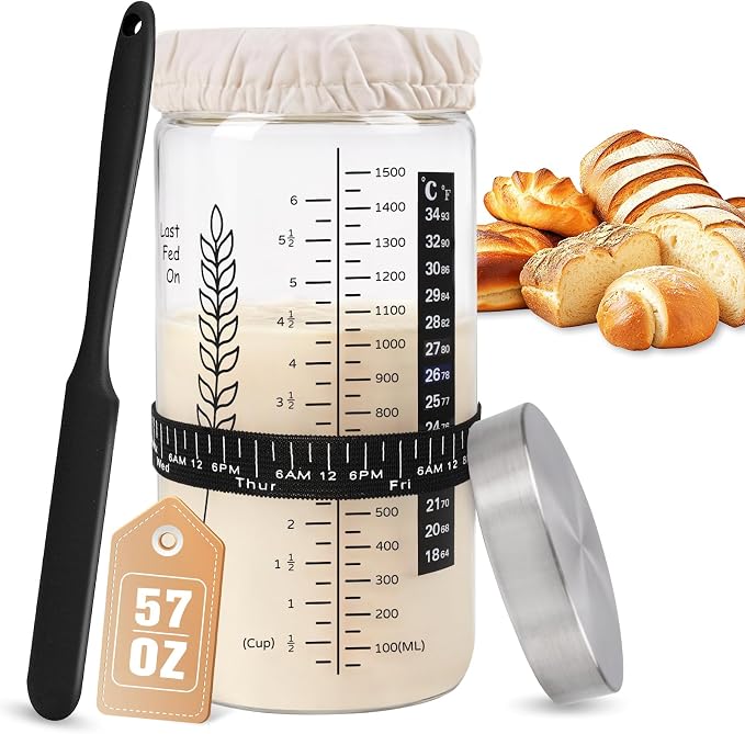 57oz Sourdough Starter Jar Kit, Extra Large Capacity Sourdough Jar | Wide Mouth Sourdough Bread Starter Kit for Perfect Sour Dough Bread (Black)