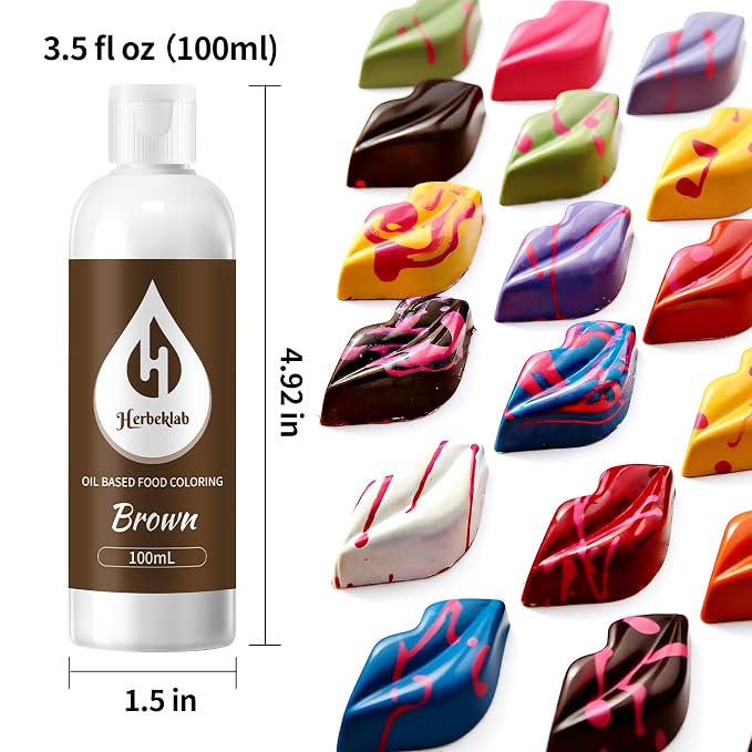 Brown Oil Based Food Coloring for Chocolate – Herbeklab 100ml Professional Concentrated Oil Food Dye for Candy Melts, Chocolate, Cake Pops, Strawberries & Baking