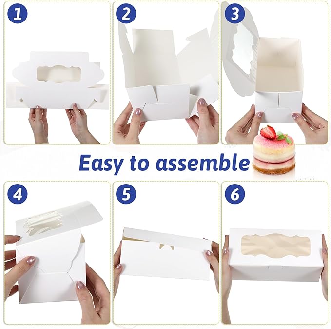60 Pcs 9x4x3.5 Inch Cookie Boxes, White Bakery Boxes with Window | Large Cookie Box Treat Box Loaf Cake Boxs for Roll Cakes Desserts Muffins Donuts Candies Weddings Parties and Gifts
