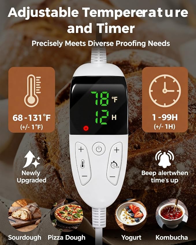 Foldable Bread Proofing Box, 36L Electric Dough Proofer, with 99H Timer & 68–131℉ Precision Temperature Control for Sourdough Starter, Home Bread Maker Cabinet for Pizza, Yogurt, Chocolate