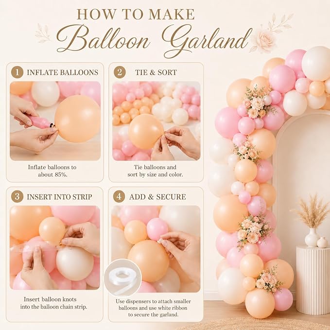 Neutral Balloons Arch Kit, 122Pcs Macaron Pink Nude Ivory White Matte Balloons for Girls Boho Dusty Pink Birthday Bridal Wedding Engagement Party Anniversary Decorations