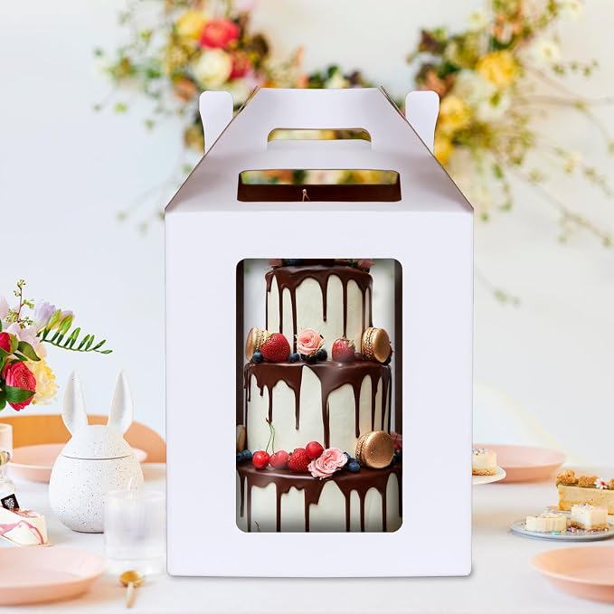 Tall Cake Box with Windows 10x10x12 IN, 6 Pack Tiered Cake Boxes with Cake Boards,Tiered cake container for Wedding,Birthday,Party,Bakery Supplies