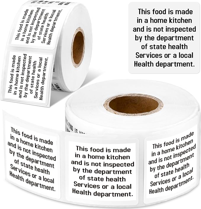 500 Count Cottage Food Law Labels Stickers Made in a Home Kitchen Decal 1.5” Square Food Stickers Thermal Printed Labels for Home Kitchen Bakery Bread Sourdough