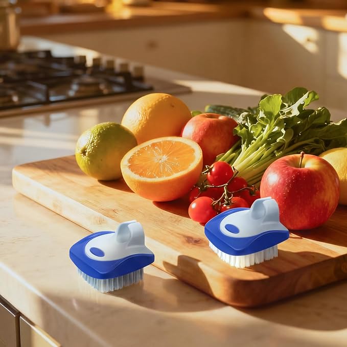 Aodaer 2 Pack Vegetable Brush Potato Scrubber Brush Silicone Hard and Soft Side Fruit Cleaning Tools for Delicate or Tough-Skinned Vegetables, Dark Blue