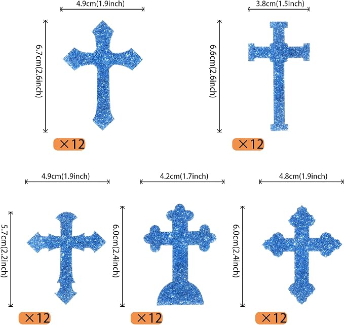 60 PCS Edible Cross Cupcake Toppers God Bless and Baptism Cupcake Toppers Edible Cross Cupcake Picks First Communion Cake Decorations for Religious Theme Baby Shower Birthday Party Supplies Blue