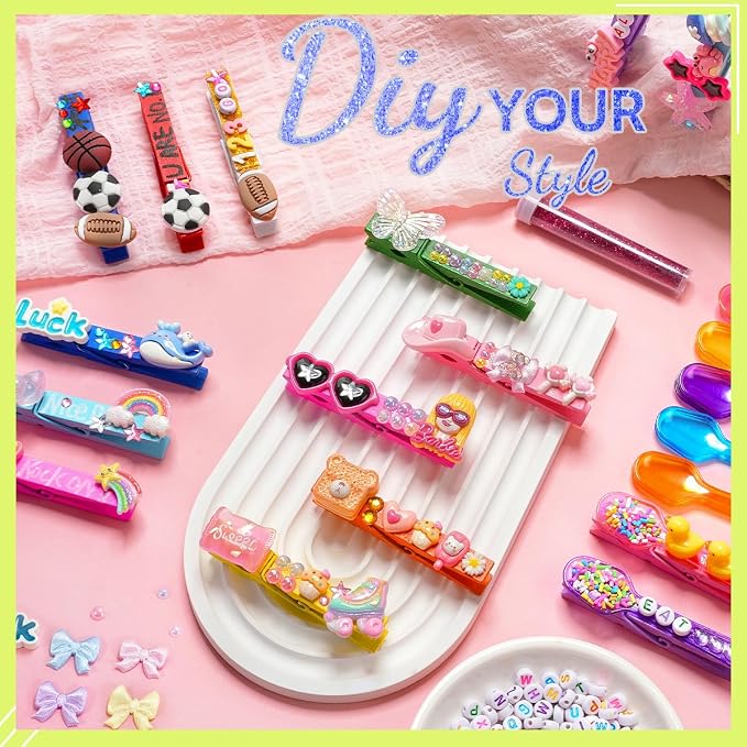 Cheer Pins for Cheerleaders, 100 Pcs Team Spirit Clips Making Kit, Wooden | 250+ Pcs Mini Resin Charms, Bows, Beads, Stickers, Fade-resistant, Ideal for Team Activities, Backpack Deco, Gift Giving