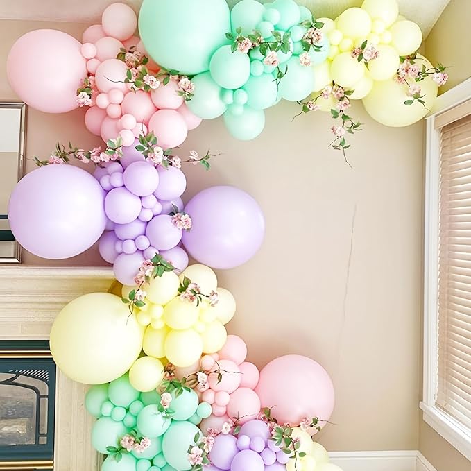 Voircoloria 105pcs Pastel Balloons 12inch Party Latex Balloons for Birthday Easter Baby Shower Graduation Wedding Gender Reveal Anniversary Party Decorations