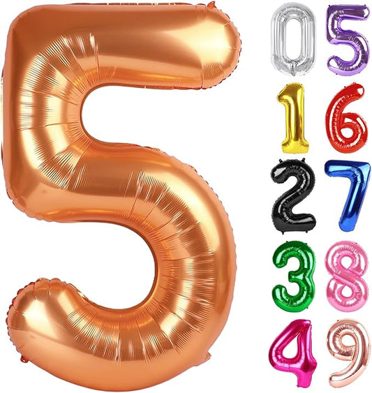 Orange Number 5 Balloon 40 Inch, 5th Birthday Party Decorations for Children, Giant 5 Foil Balloon for Party Supplies