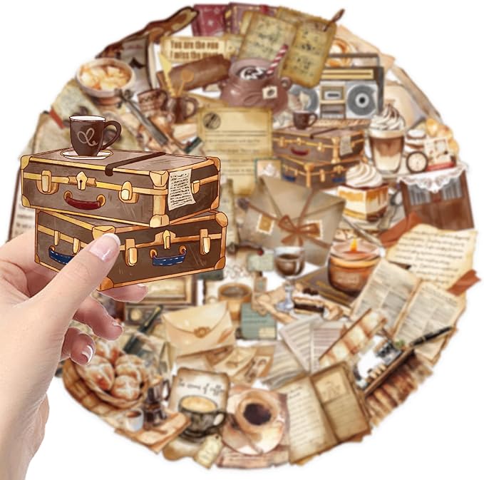 Vintage Coffee Bar Accessories Transparent Stickers, 50PCS Retro Cafe Vinyl Waterproof Stickers for Water Bottle,Laptop,Journal,Scrapbook, Coffee Shop Aesthetic Sticker Pack for Adults