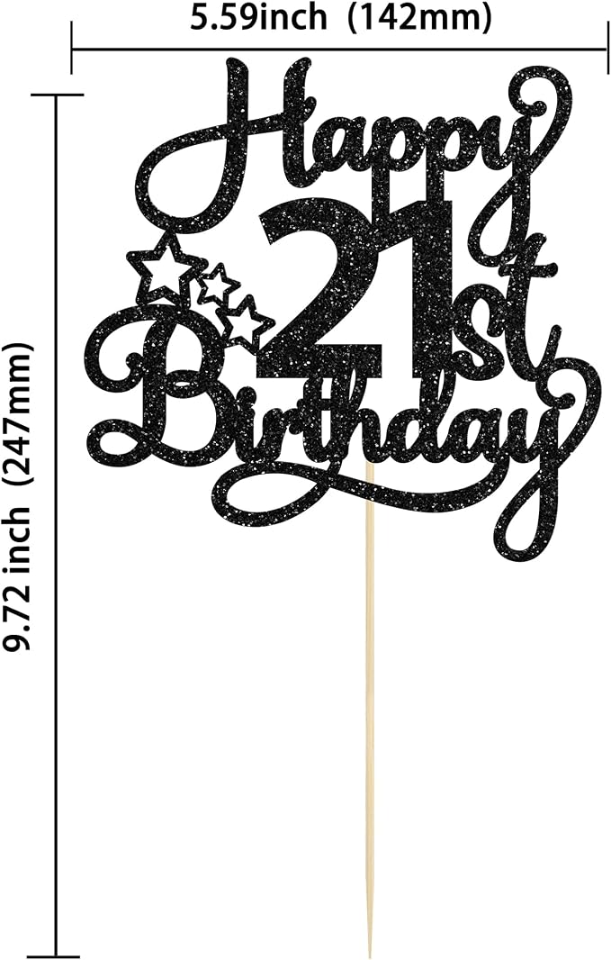 1 Pack Happy 21st Birthday Cake Topper Black Glitter 21 & Fabulous Cheers to 21 Years Old Birthday Cake Pick for Celebrating 21st Birthday Anniversary Party Cake Decorations Supplies