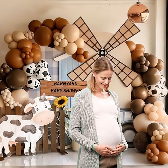 Western Cowboy Balloon Arch Kit, 167Pcs Dark Brown Cocoa Chocolate Nude Cow Print Balloons Garland for Boy First Rodeo Baby Shower Country Farm Birthday Party Decorations