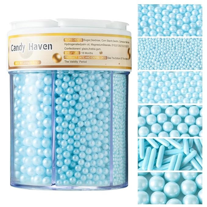 Sprinkles for Baking Edible Sugar Confetti 10.8oz, Nonpareils & Sugar Pearls - Six Pearl Sprinkles Mix Cake Decorations, Cookies, Cupcakes, Dessert Toppings (Spring Pastel Colors) Blue