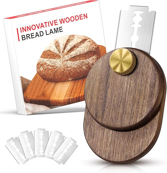 Upgraded UFO Bread Lame Dough Scoring Tool,Magnetic Sourdough Scoring Tool,Black Walnut Bread Lame Cutter Scoring Knife for Bread Baking Includes 5 Replaceable Razor Blades for Bread Baking