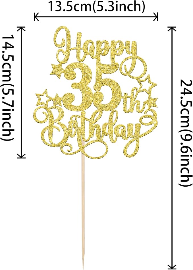 1 PCS Happy 35th Birthday Cake Topper Glitter Cheers to 35 Years Birthday Cake Pick Hello 35 Fabulous Cake Decoration for Happy 35th Birthday Anniversary Party Decorations Supplies Gold
