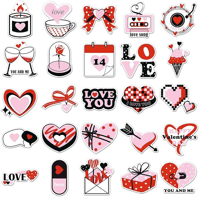I Love You Stickers |50Pcs Valentine's Day Theme Waterproof Vinyl Stickers | Removable Resuable Sun-proof Peel and Stick for Water Bottles Laptop Luggage Cup Computer Mobile Phone Skateboard Decoration