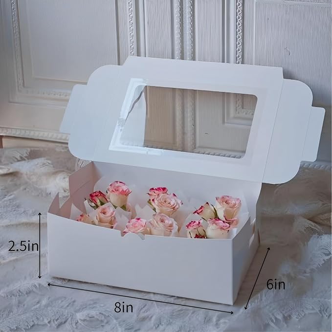 8x6x2.5In 20pcs White Cookie Boxes with Window, Pastry Boxes for Gift Giving, Treat Boxes for Bread, Donuts, Valentine's Day, Women's Day, Mother's Day, Christmas, and Holiday Gatherings.
