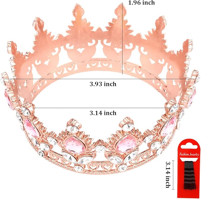Crown Cake Topper Happy Birthday Cake Toppers Wedding Cake Toppers Mini Crowns for Flower Bouquets Party Decorations (Rose Gold Pink)