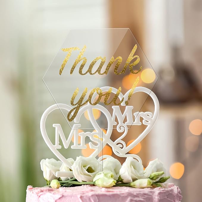 Yalikop 2 Pieces Acrylic Cake Topper Blank Clear DIY Birthday Personalized DIY Cake Topper for Custom Wedding Birthday Festival Party(Hexagon Style)