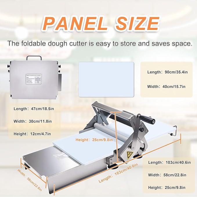 Folding Dough Rolling Machine，Stainless Steel Counter Top Dough Sheeter，Manual Dough Sheeter for Thicknesses from 0 to 25 mm, for Croissants, Pizza,Pasta, Pastry, Fondant,Puff (15in)