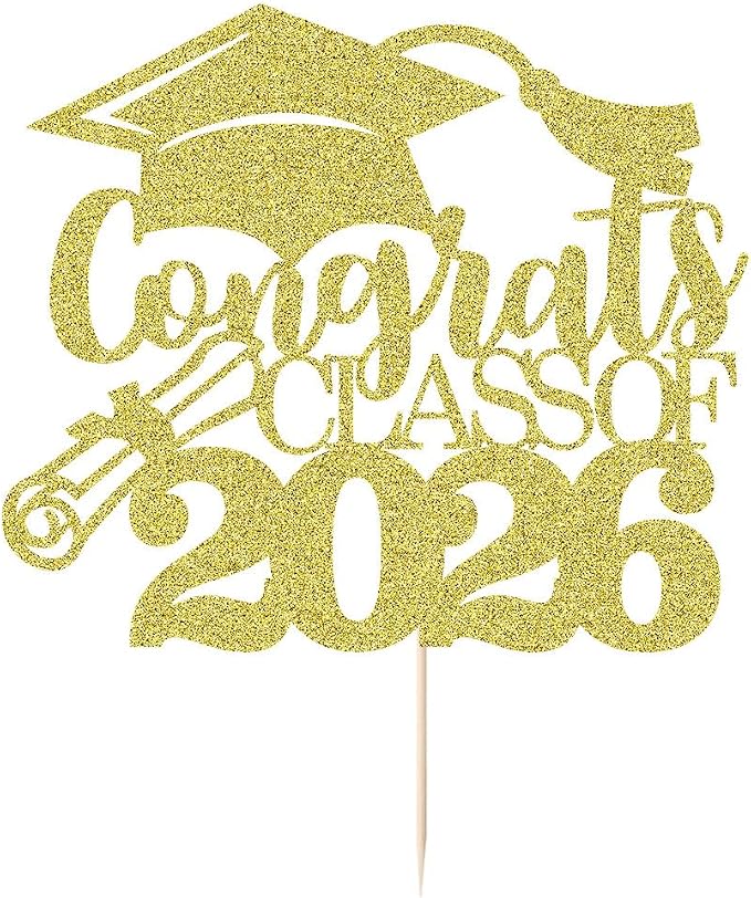 Congrats Class Of 2026 Cake Topper, Glitter Graduation Party Supplies - High School College Graduates -College Graduate Cake Topper Decorations Supplies (gold)