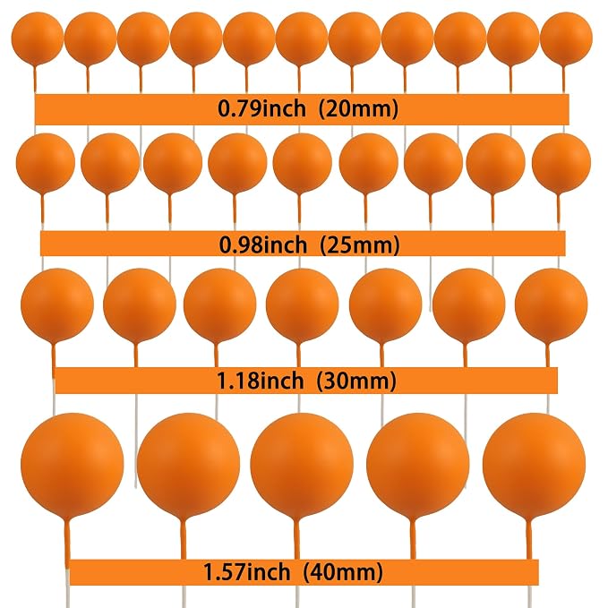 Gyufise 30Pcs Balls Cake Toppers Ball Cake Picks Foam Ball Shaped Cupcake Toppers Mini Balloons Baby Shower Cake Decorations for Wedding Enaggement Bridal Shower Birthday Party Supplies Orange